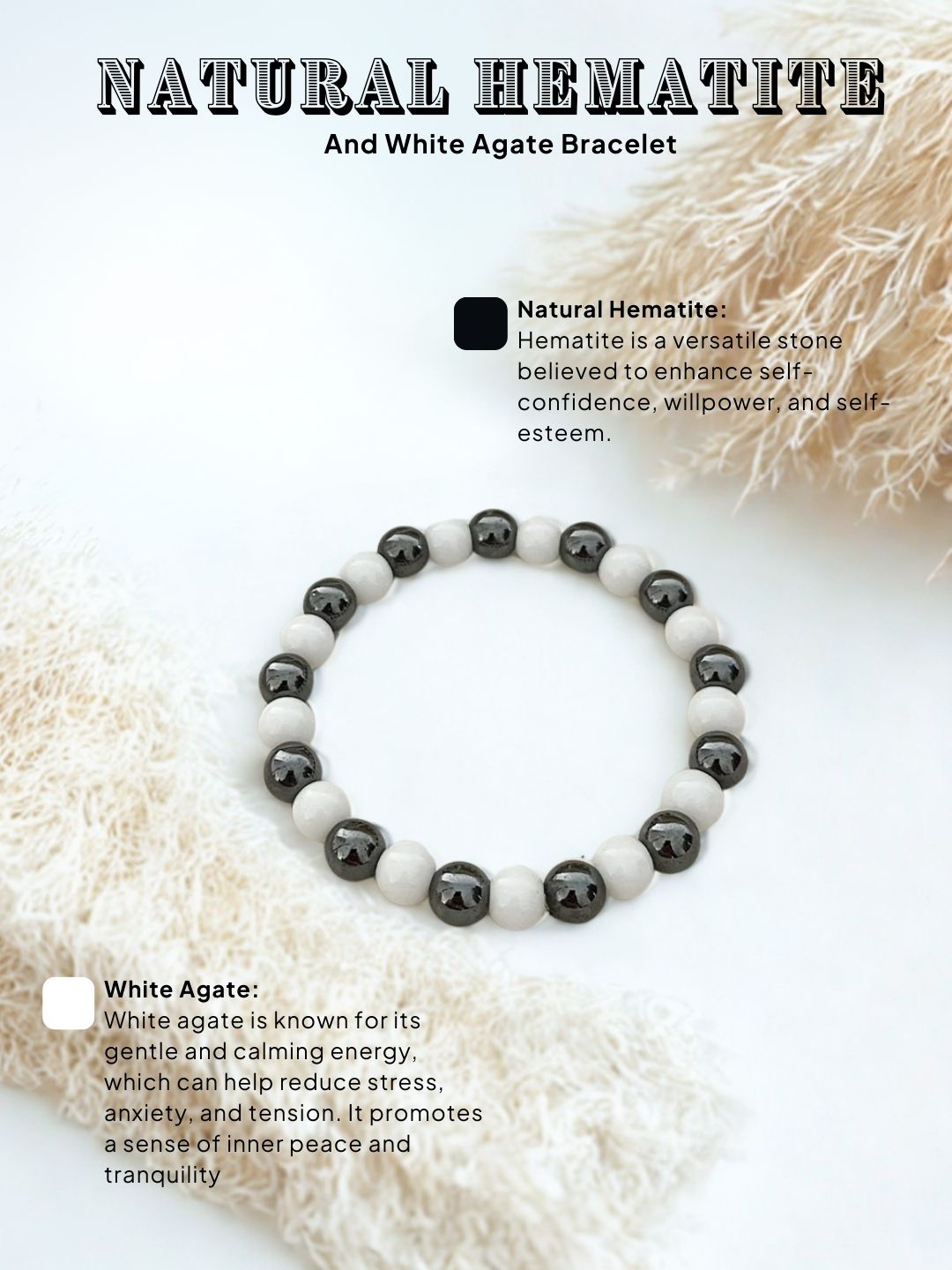 Ishhaara Natural Hematite With White Agaate Bracelet