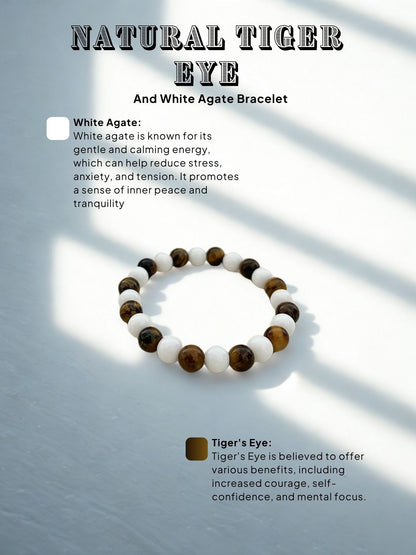 Ishhaara Natural Tiger Eye And White Agate Bracelet