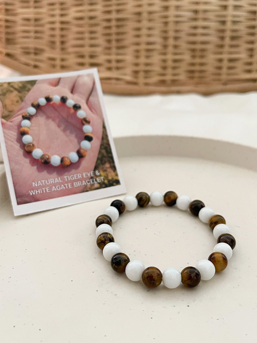 Ishhaara Natural Tiger Eye And White Agate Bracelet