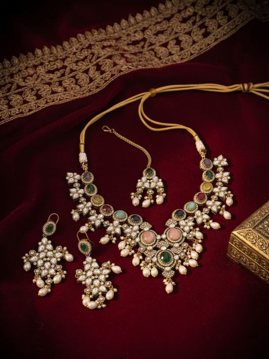 Ishhaara Navarathna Kundan Stones Necklace
