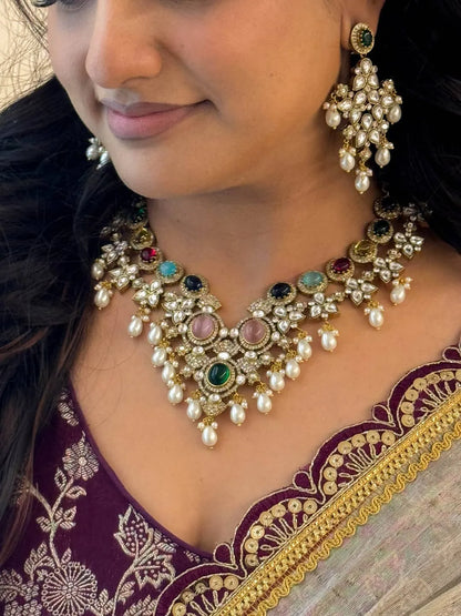 Ishhaara Navarathna Kundan Stones Necklace