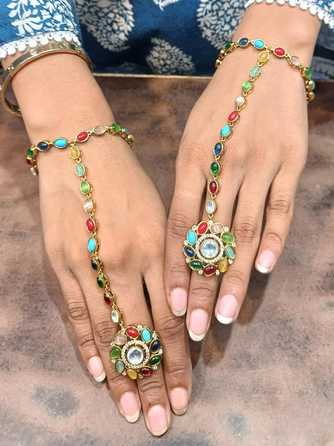 Ishhaara Navaratna Stone Studded Hathphool