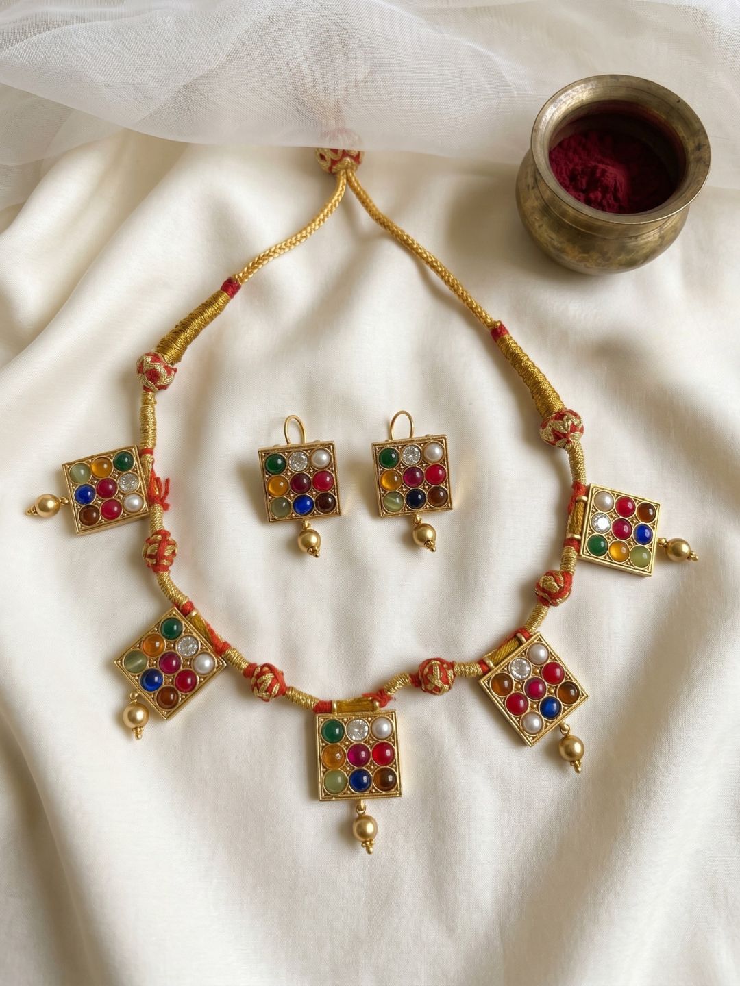Ishhaara Navratan Jadau Kundan Necklace Set