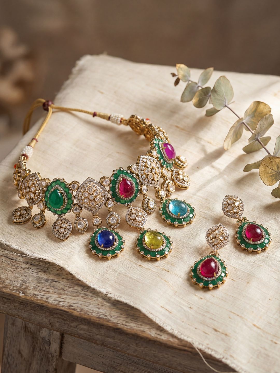 Ishhaara Navratan Polki Necklace Set