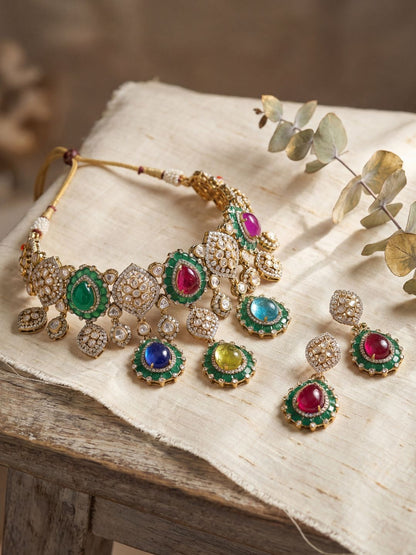 Ishhaara Navratan Polki Necklace Set