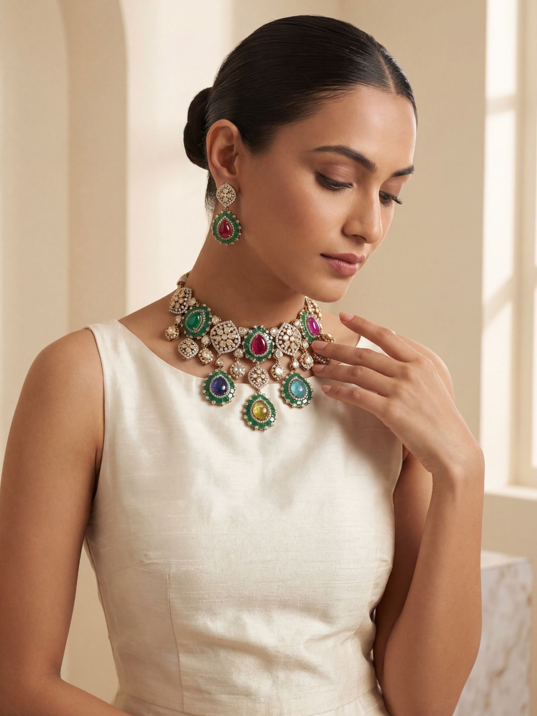 Ishhaara Navratan Polki Necklace Set