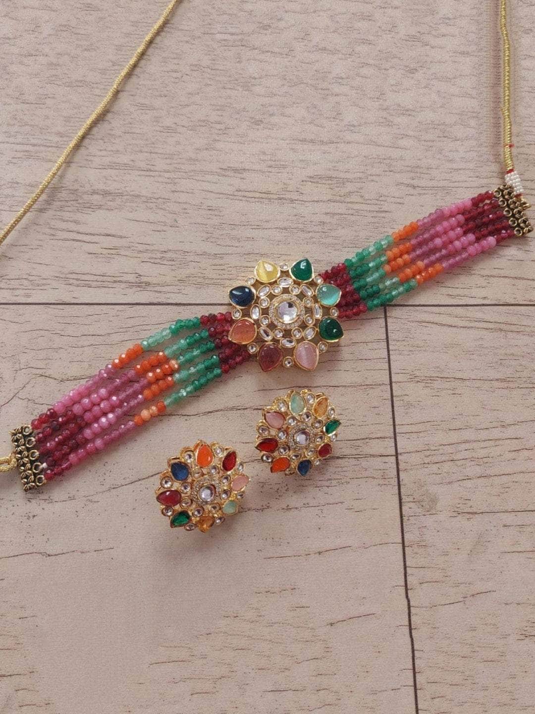 Ishhaara Navratna Choker Necklace Set