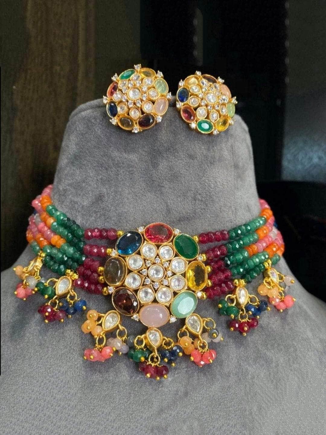 Ishhaara Navratna Choker Set With Hangings