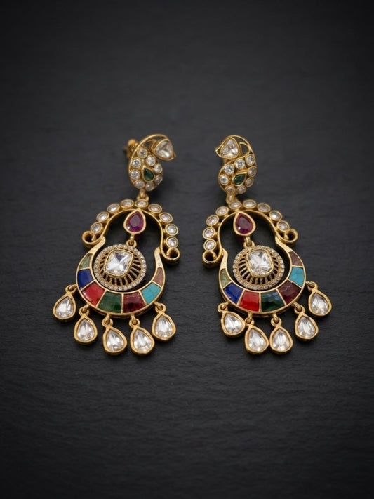 Ishhaara Navratna Dangler Earrings