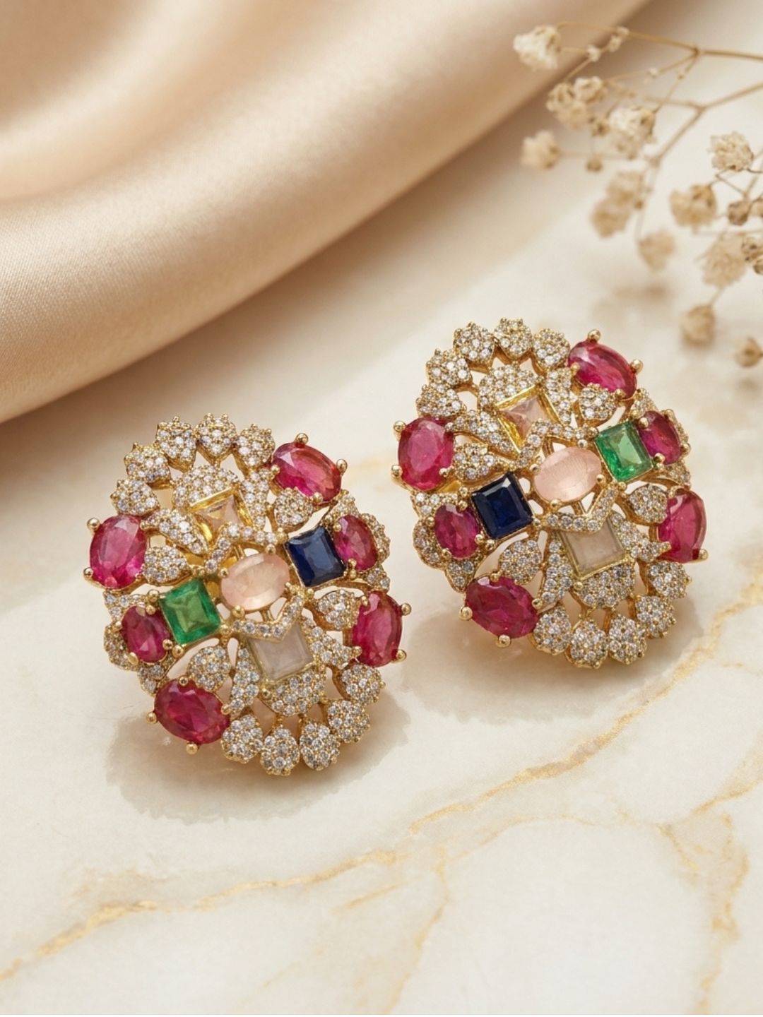 Ishhaara Navratna Diamond Indo Western Studs