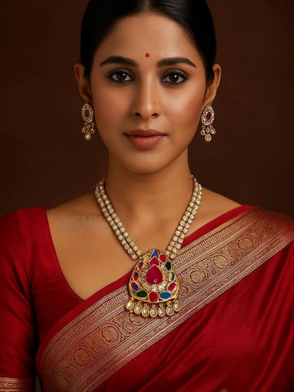 Ishhaara Navratna Pendant Polki Neckalce