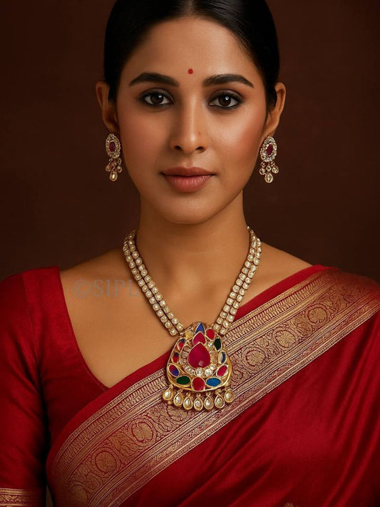 Ishhaara Navratna Pendant Polki Neckalce
