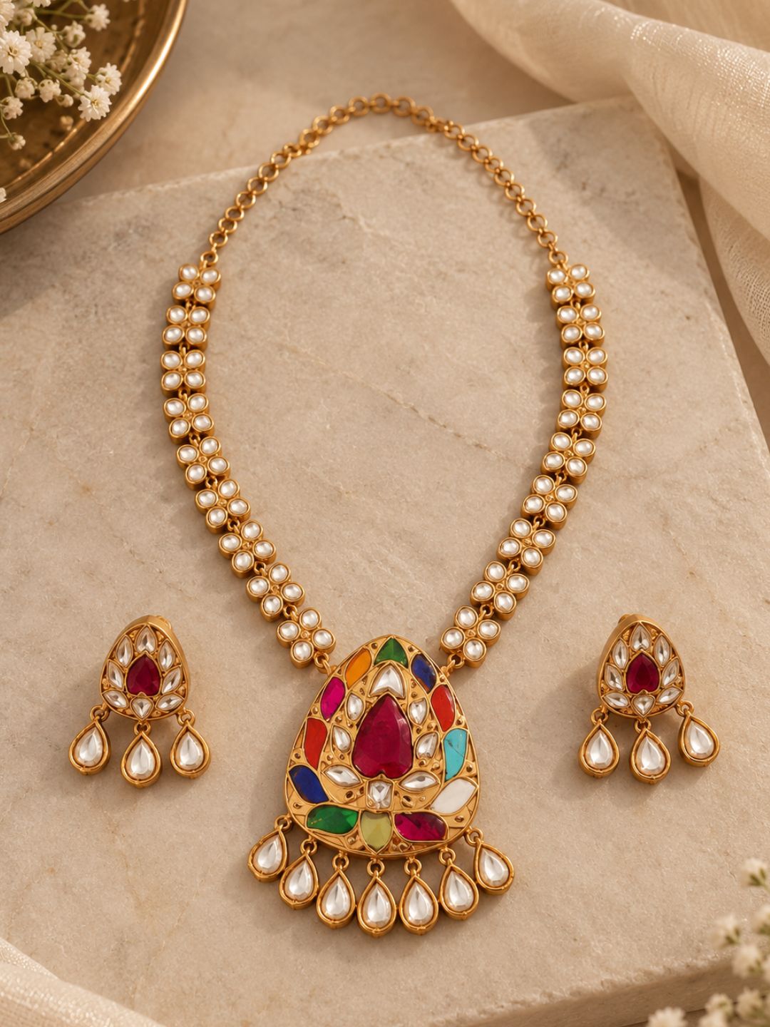 Ishhaara Navratna Pendant Polki Neckalce