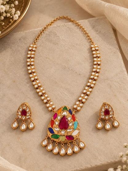 Ishhaara Navratna Pendant Polki Neckalce