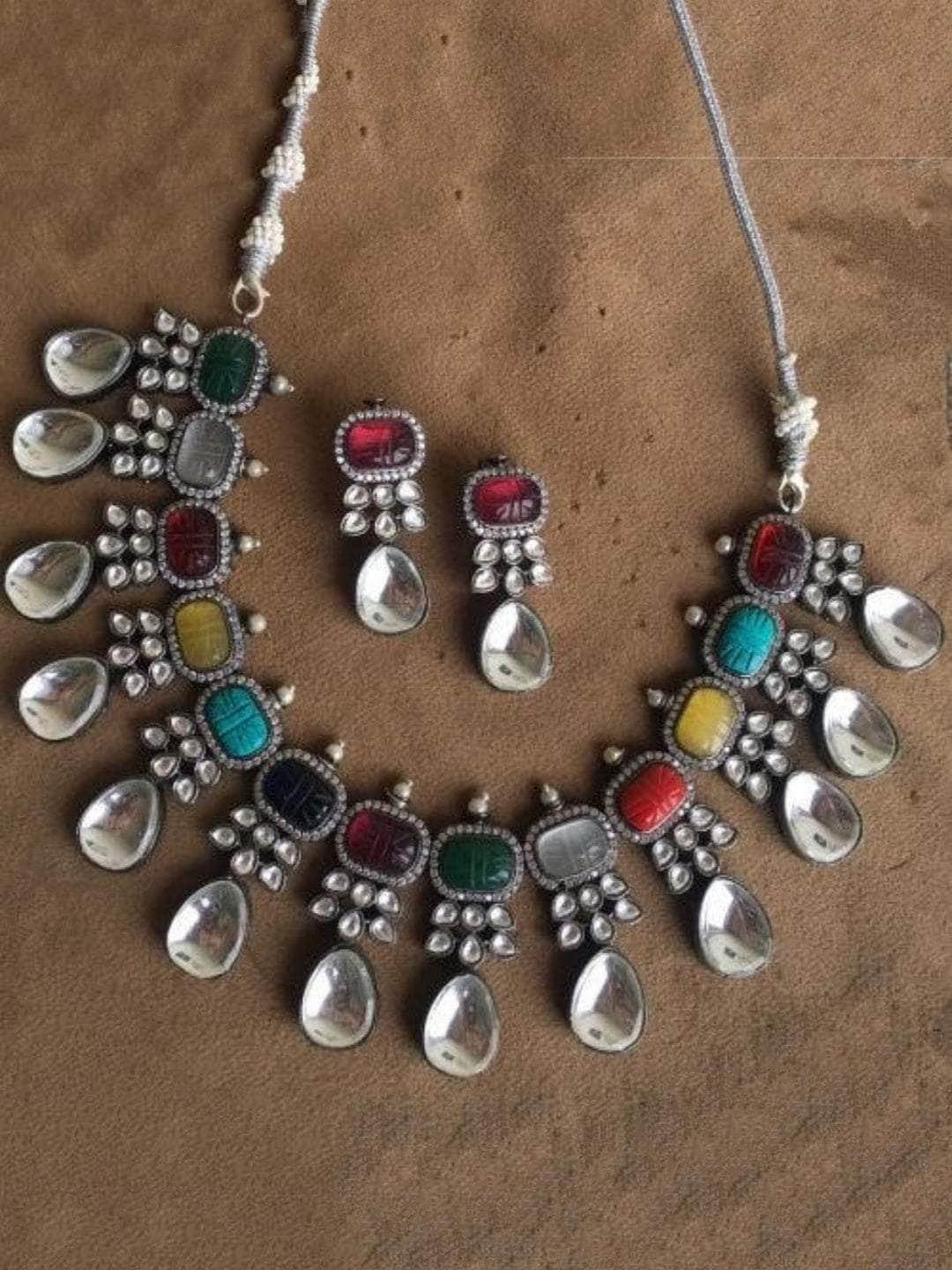 Ishhaara Navratna Rodium Polki Set