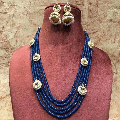 Ishhaara Navy Blue Onex Multi Drop Motif Necklace With Jumki