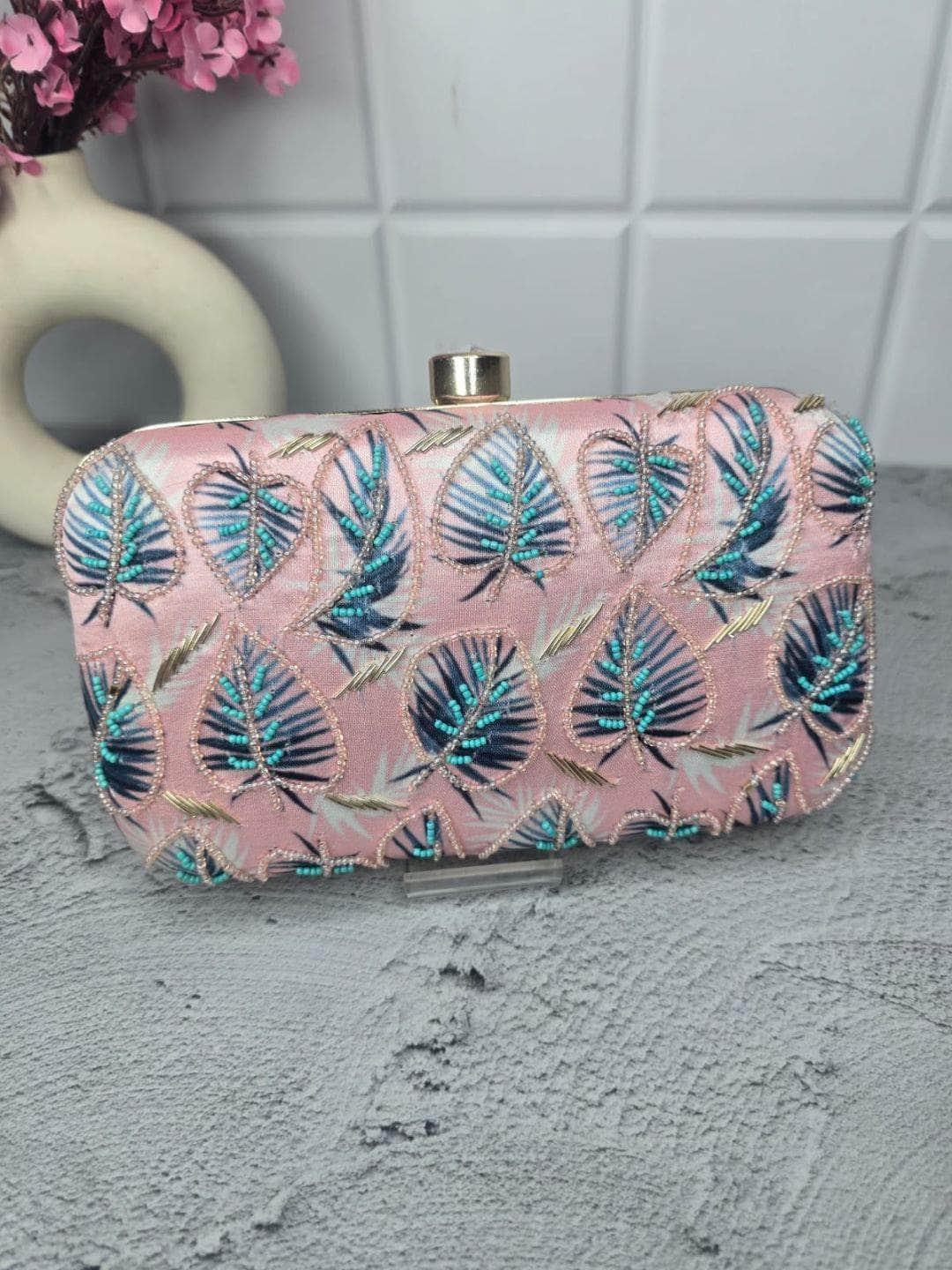 Ishhaara New Designer Printed Clutch With Beautiful Rose Knob