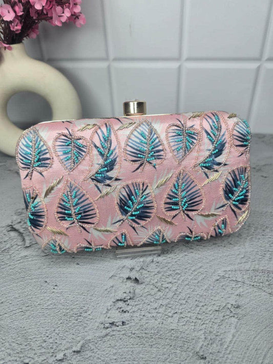 Ishhaara New Designer Printed Clutch With Beautiful Rose Knob