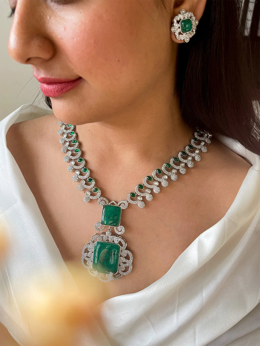 sachin and babi light blue dress Jewelry to Go with Emerald Green Dress main image 1