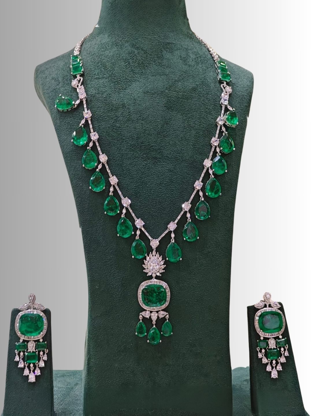 Ishhaara Nita Ambani Inspired Long Emerald Necklace Set