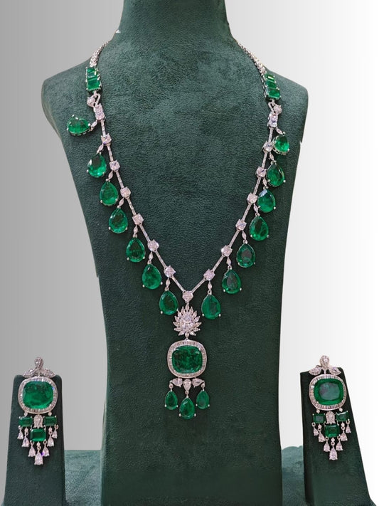 Ishhaara Nita Ambani Inspired Long Emerald Necklace Set