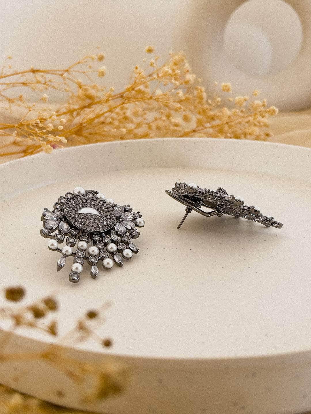 Ishhaara Noir Earrings With Glinting Swarovski Stones