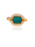 Ishhaara Oblong Kundan Pearl Ring Blue