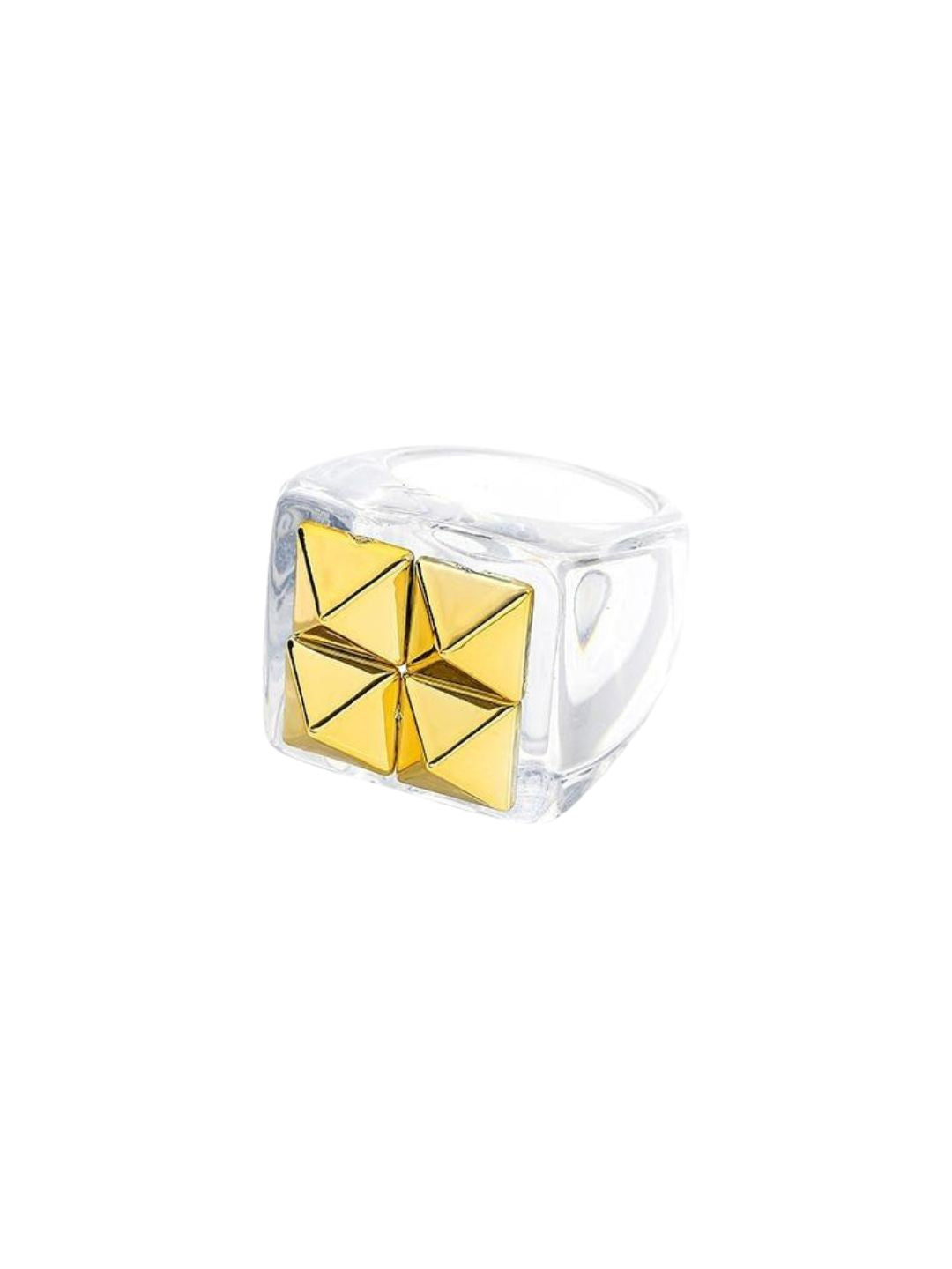 Ishhaara Green Golden Bead Heart Geometric Square Ring