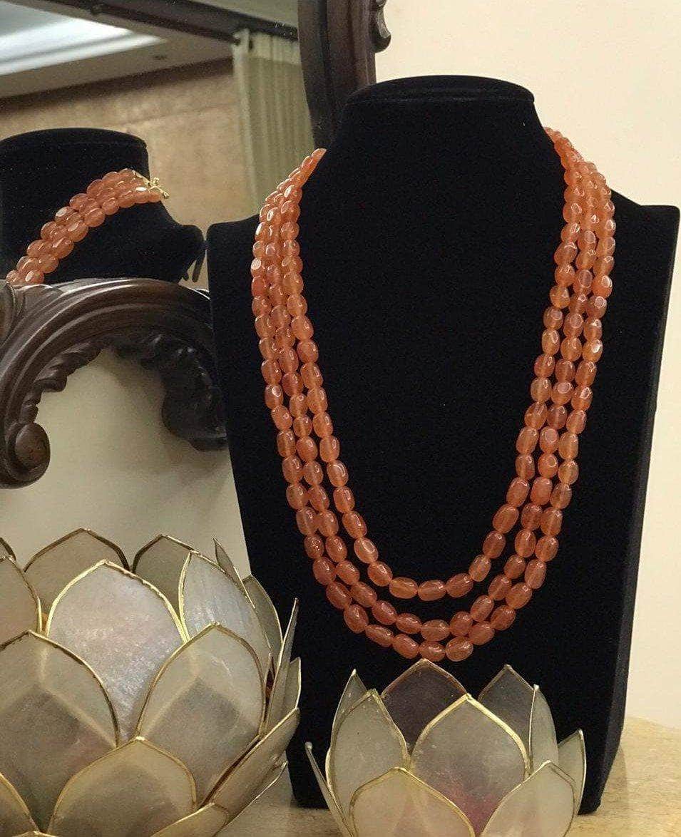 Ishhaara Orange 3 Layered Beads Necklace