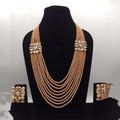Ishhaara Orange AD Kundan Side Patch Necklace Set