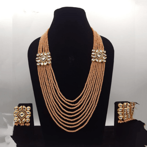 Ishhaara Orange AD Kundan Side Patch Necklace Set