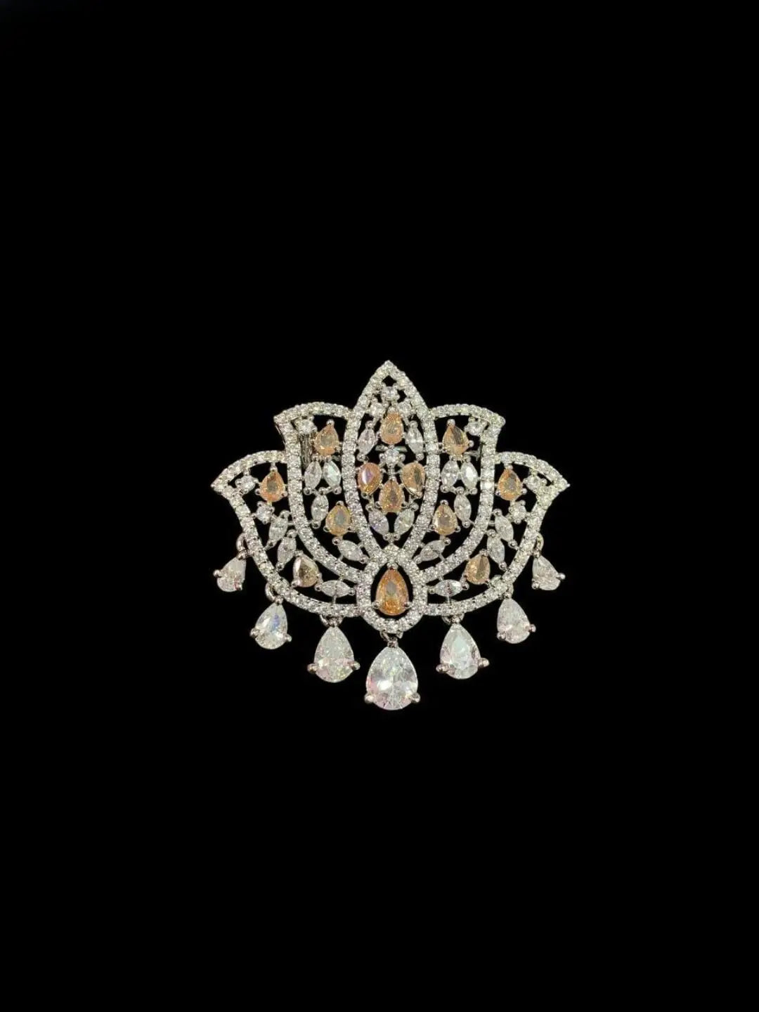 Ishhaara Orange Ad Stone Studded Lotus Shaped Brooch