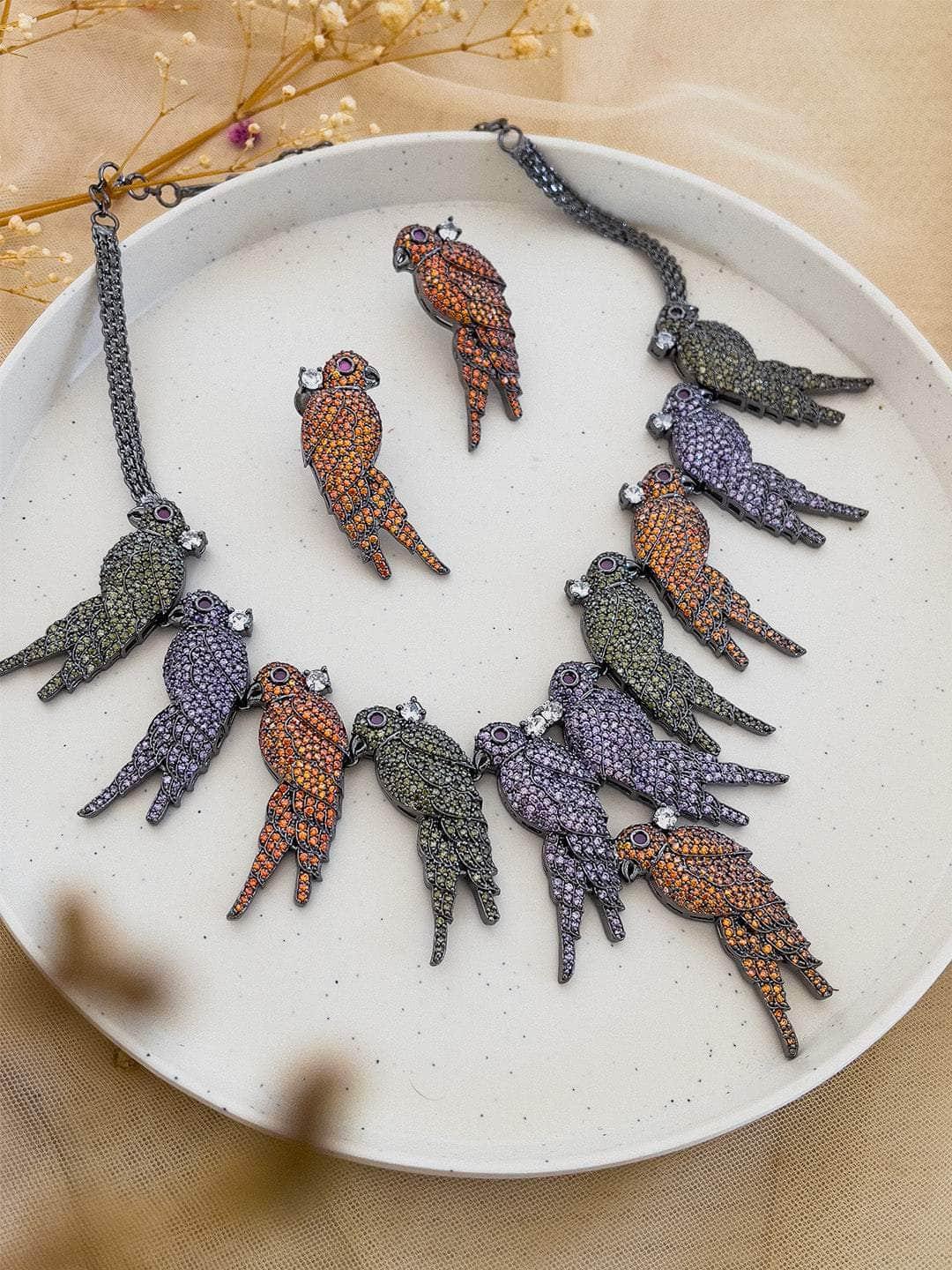 Ishhaara Beaded Doctor Bird Pin Embroidered Choker