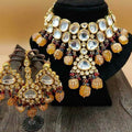 Ishhaara Orange Big Kundan Drop Pendant Necklace Set