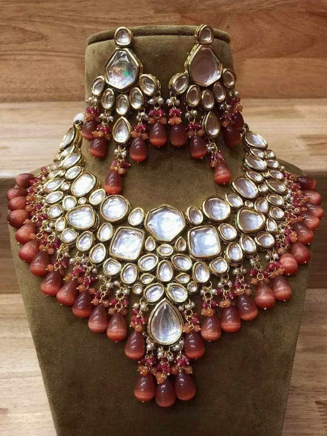Ishhaara Orange Big Kundan Precious Stone Necklace