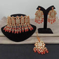 Ishhaara Orange Bridal Square Kundan Choker Earring And Teeka Set