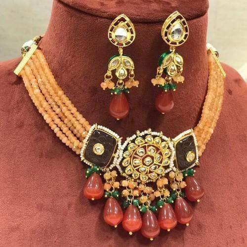 Ishhaara Center Flower Choker Semi Precious Choker Set