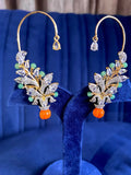 Ishhaara Orange Crowned Peacock Secret Garden Earcuff Earrings