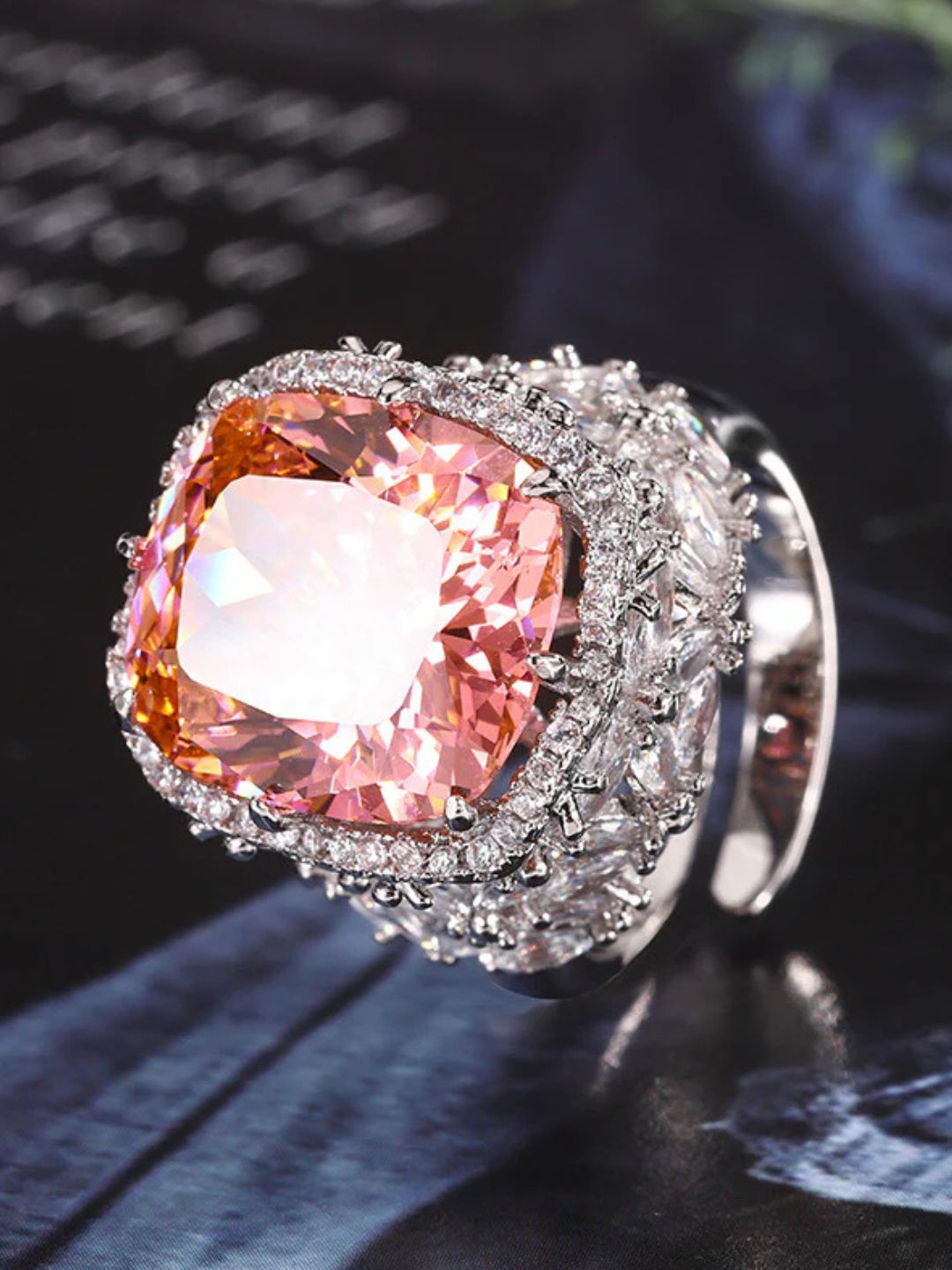 Ishhaara Orange Cushion Cut Halo Ring
