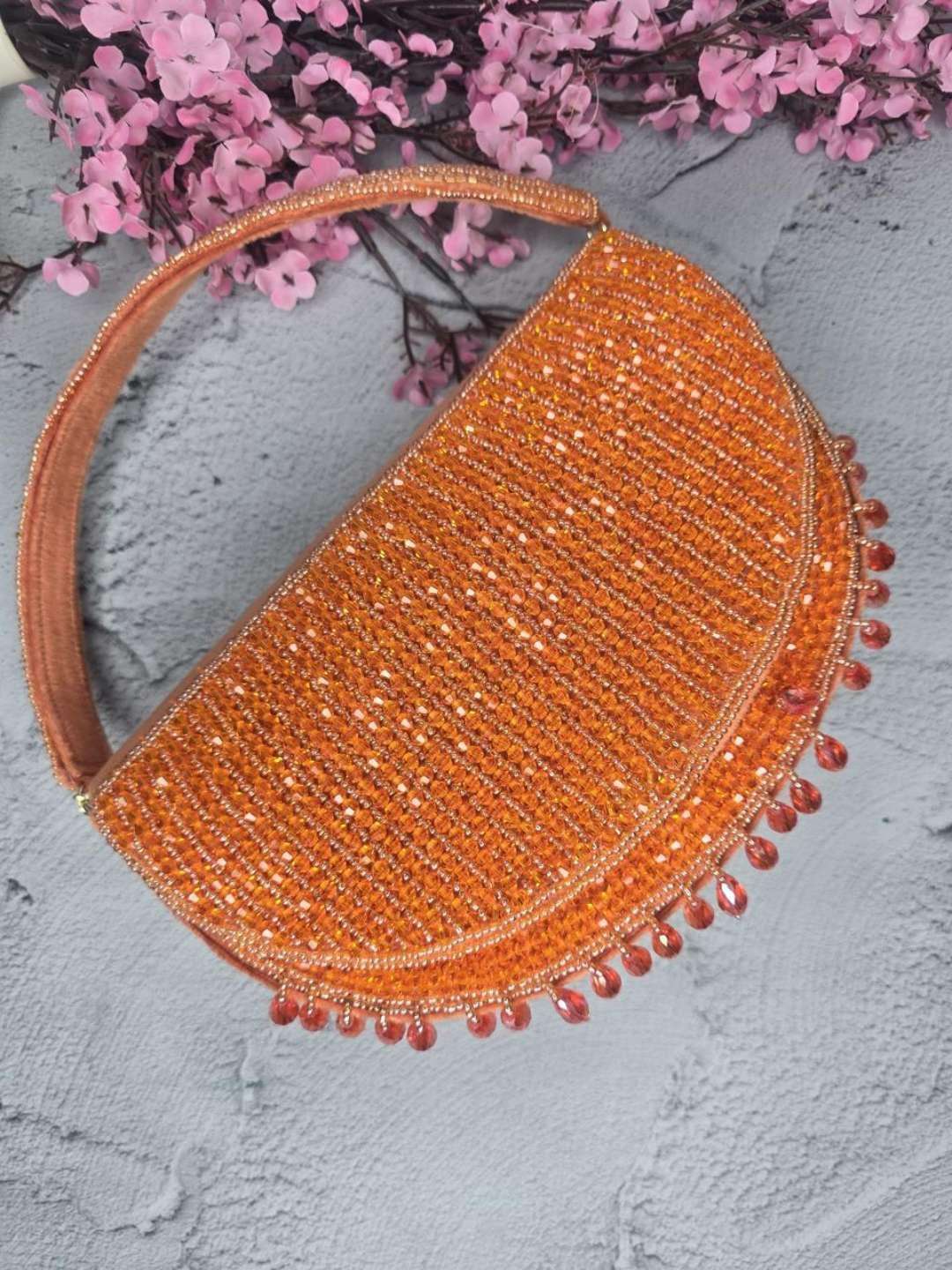 Ishhaara Orange Designer Moon Flap Clutch Bag 