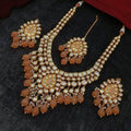 Ishhaara Orange Drop Meena Kundan Necklace Earring And Teeka Set