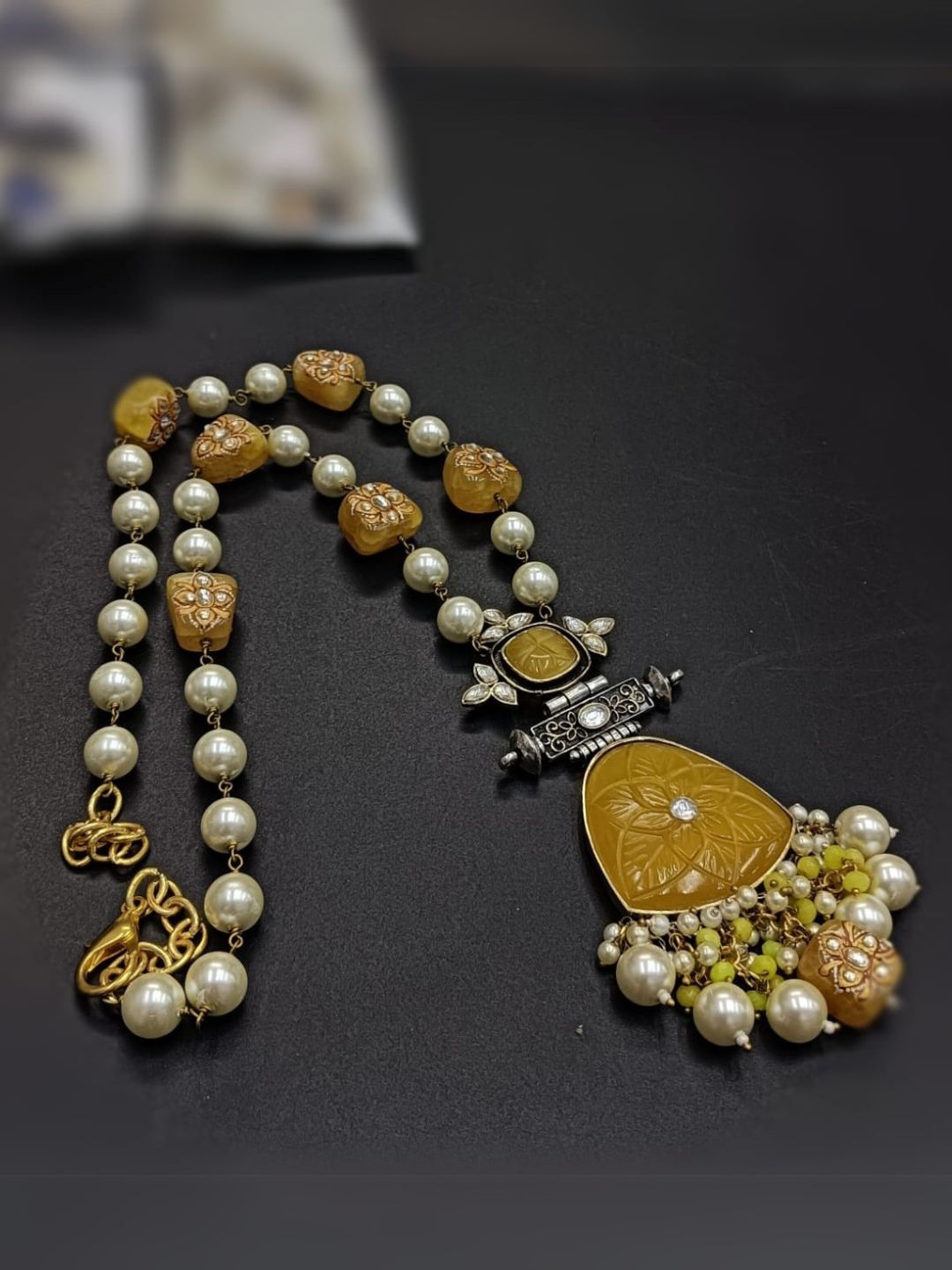 Ishhaara Orange Enameled Long Necklace