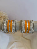 Ishhaara Orange Gemstone Studded Traditional Bangle Set