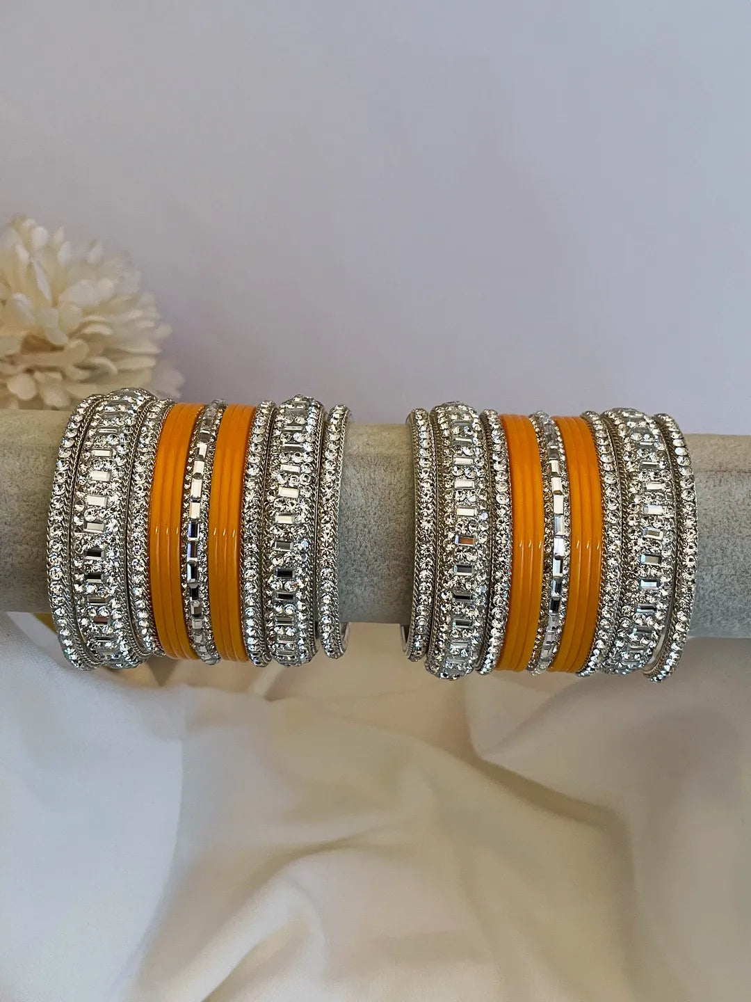 Ishhaara Orange Gemstone Studded Traditional Bangle Set