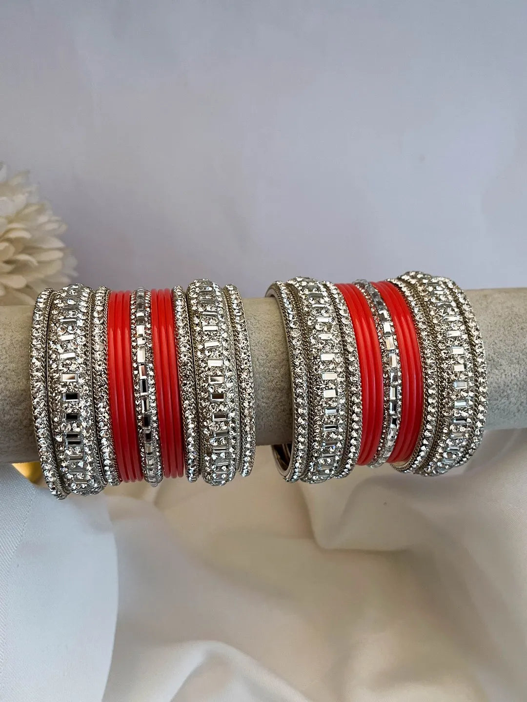 Ishhaara Orange Gemstone Studded Traditional Bangle Set