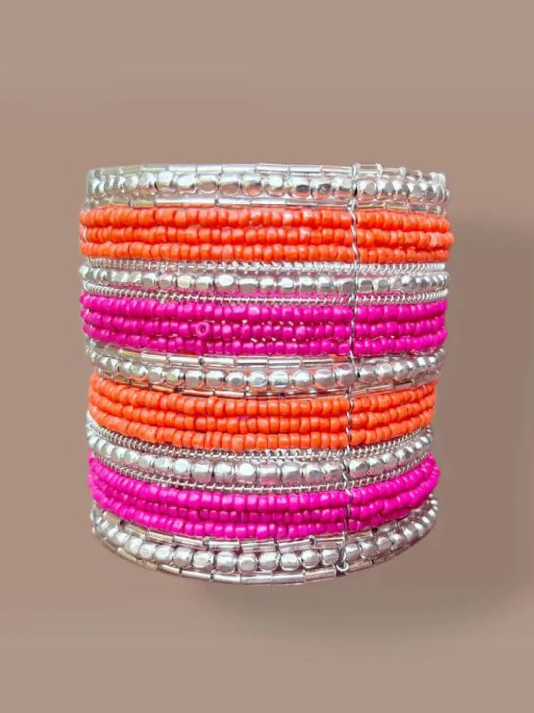 Ishhaara Orange German Silver Silver Plated Handcrafted Cuff Bracelet