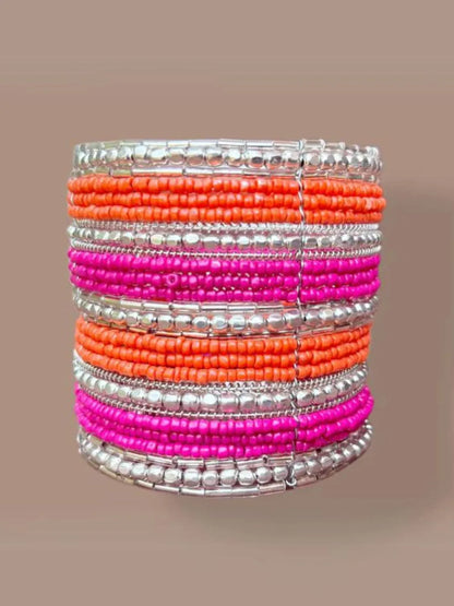 Ishhaara Orange German Silver Silver Plated Handcrafted Cuff Bracelet