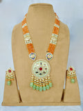 Ishhaara Orange Gold Plated Pink Beaded And Kundan Jewellery Set