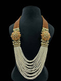 Ishhaara Orange Green Pearls Stones Kundan Embellished Layered Necklace Set