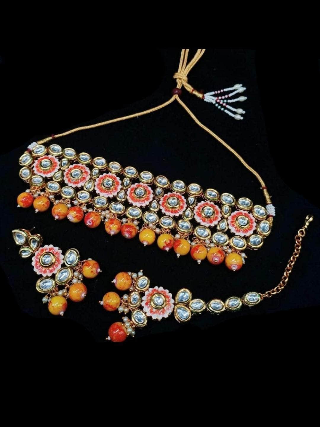 Ishhaara Orange Hand Painted Choker Necklace
